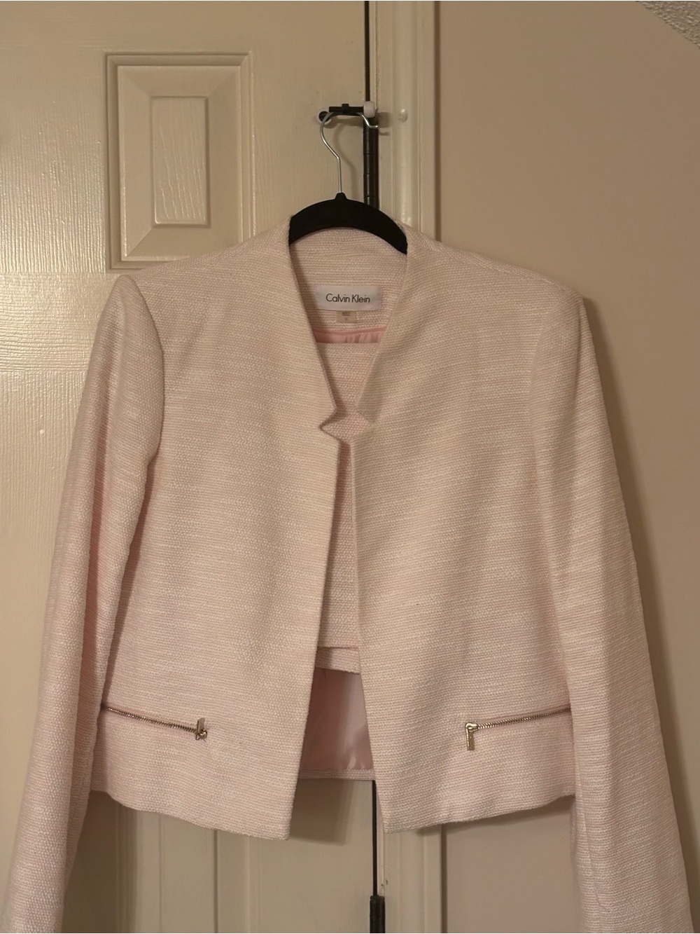 Calvin Klein Pale Pink Collarless Open-Front Blazer